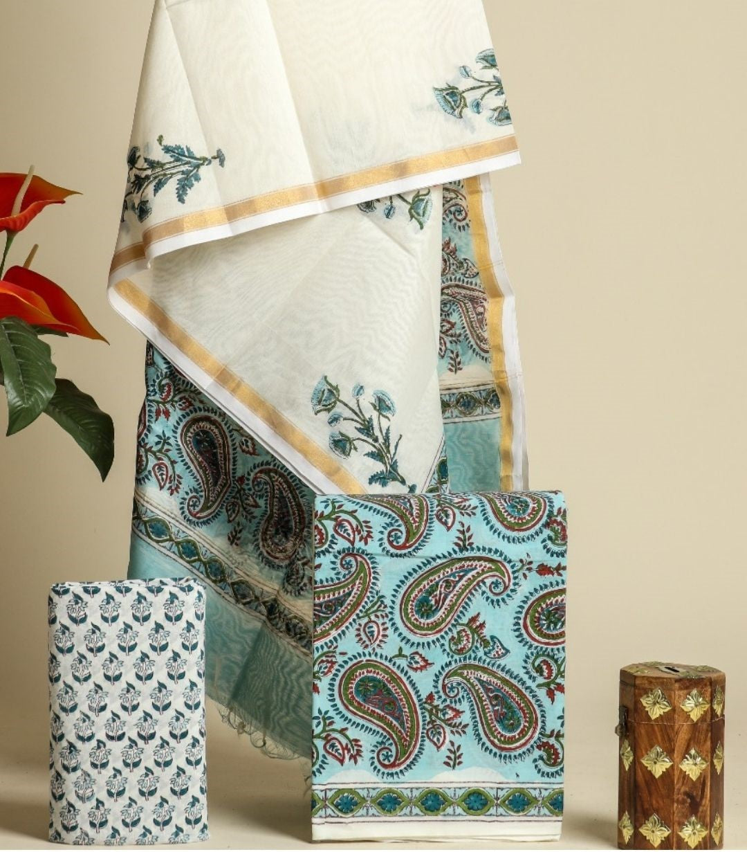 shop cotton suit with chanderi dupatta online (CHD89)