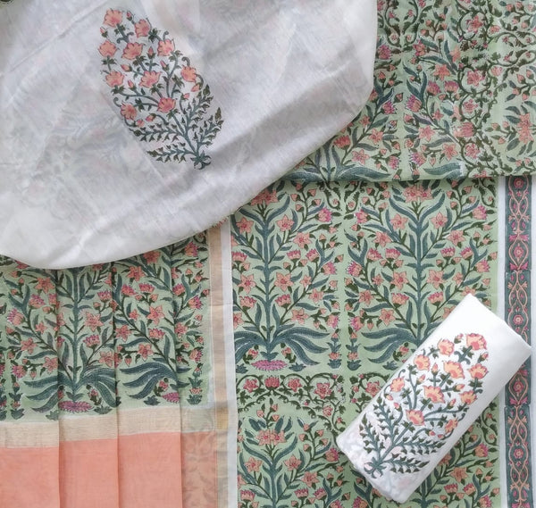 Shop jaipur print cotton suit set with chanderi dupatta (CHD94)