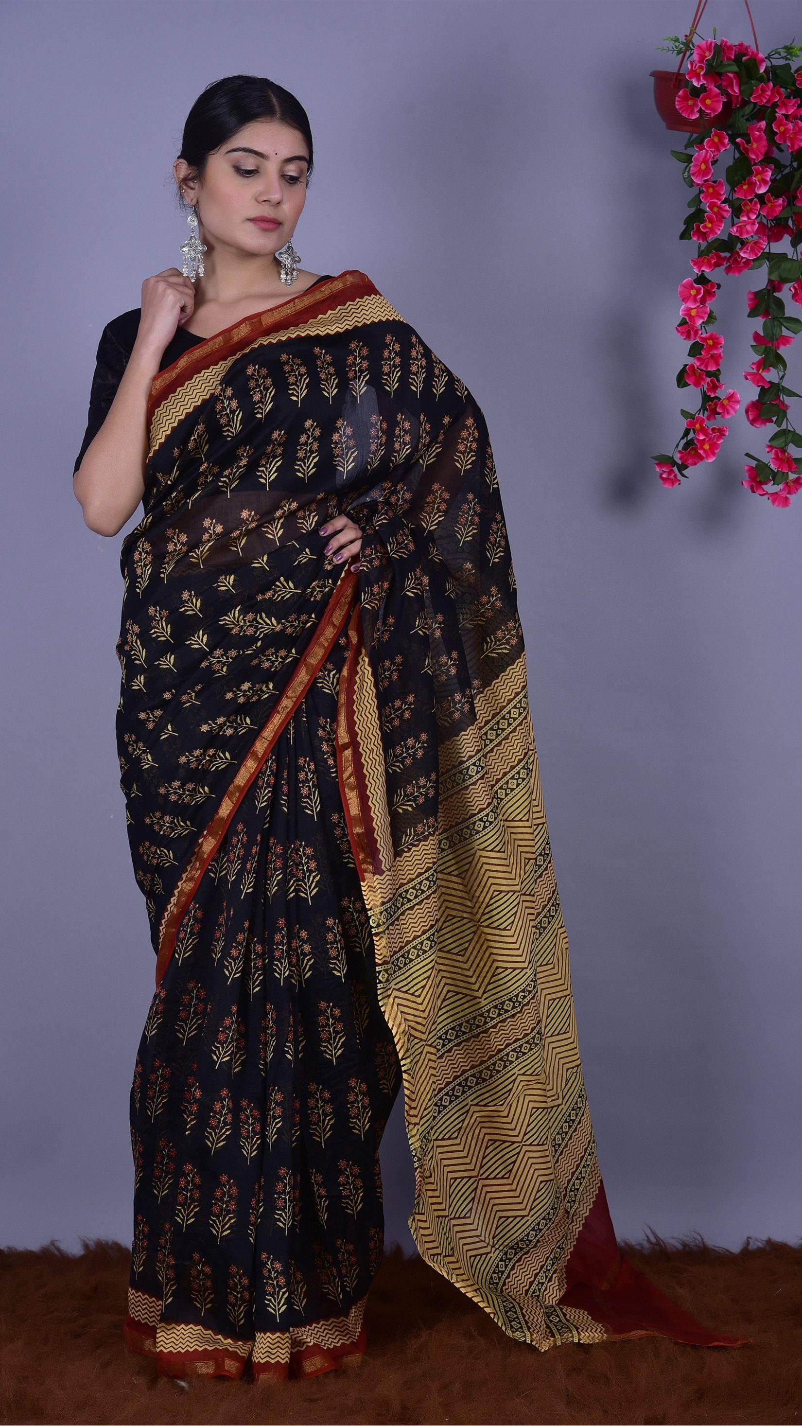 Designer Handblock Print Chanderi Saree (CHSAR03) - ShalviFashion