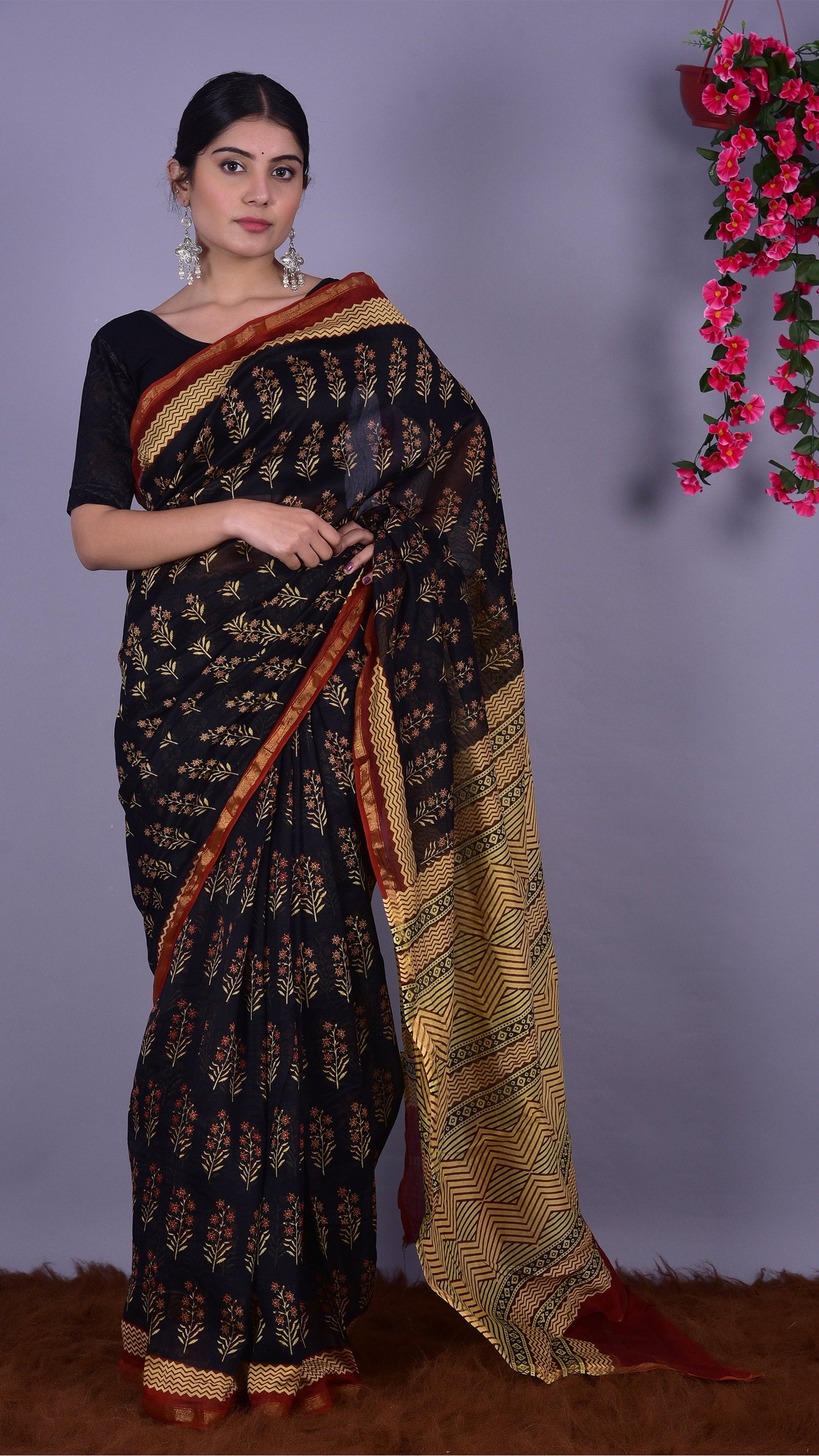 Designer Handblock Print Chanderi Saree (CHSAR03) - ShalviFashion