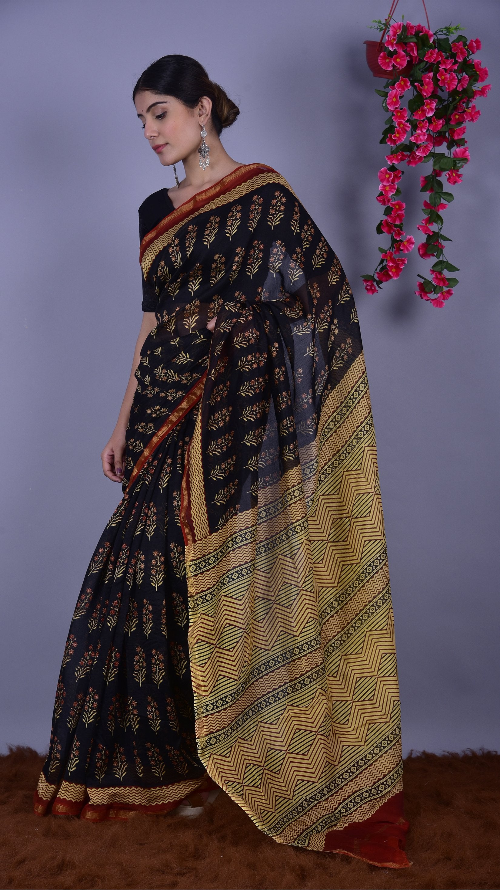 Designer Handblock Print Chanderi Saree (CHSAR03) - ShalviFashion
