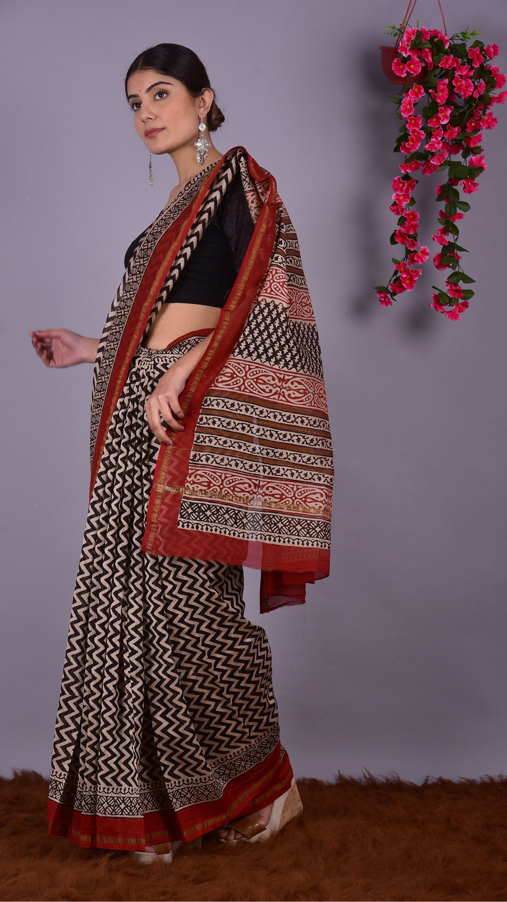 Designer Handblock Print Chanderi Saree (CHSAR07) - ShalviFashion