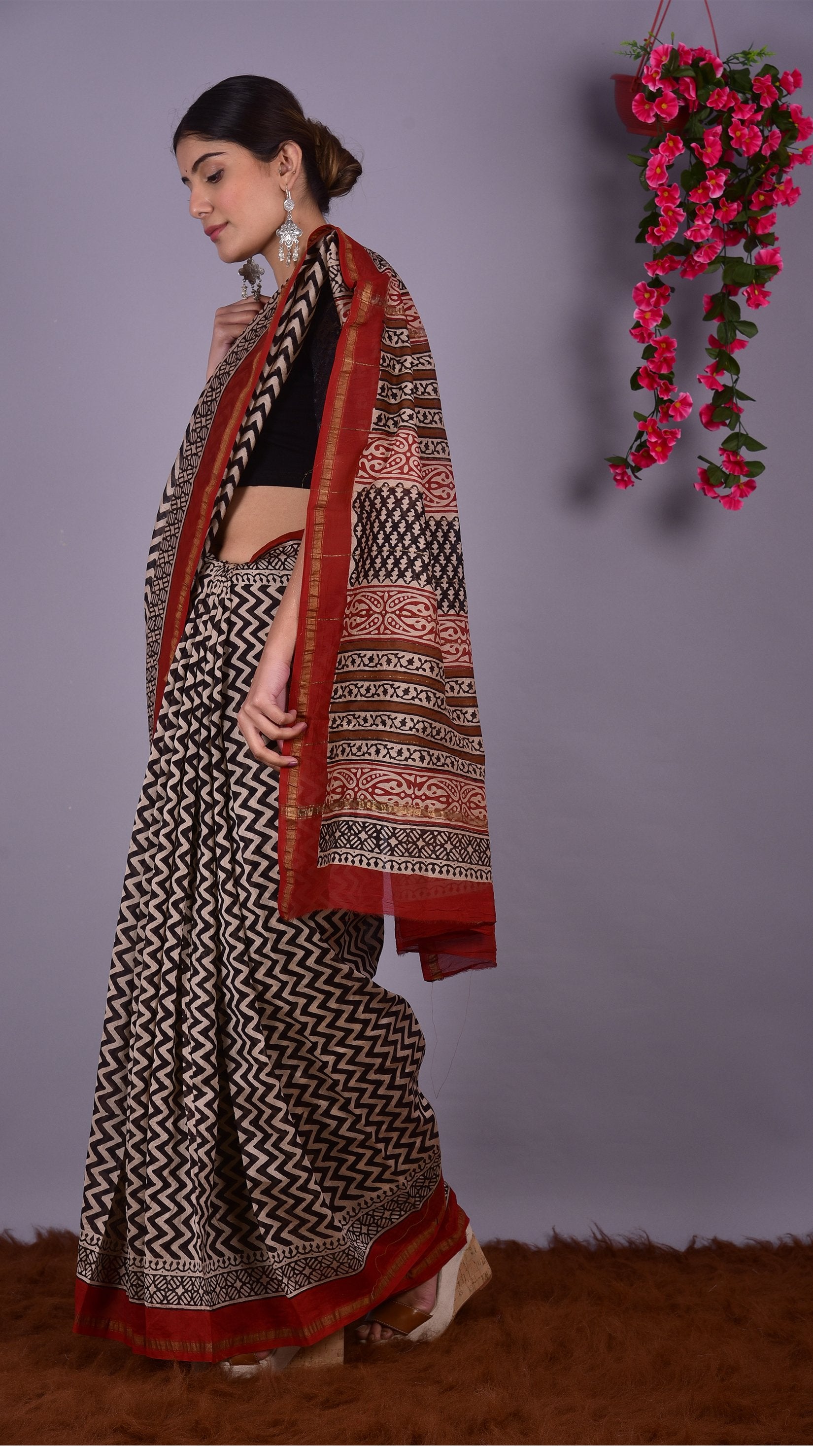 Designer Handblock Print Chanderi Saree (CHSAR07) - ShalviFashion