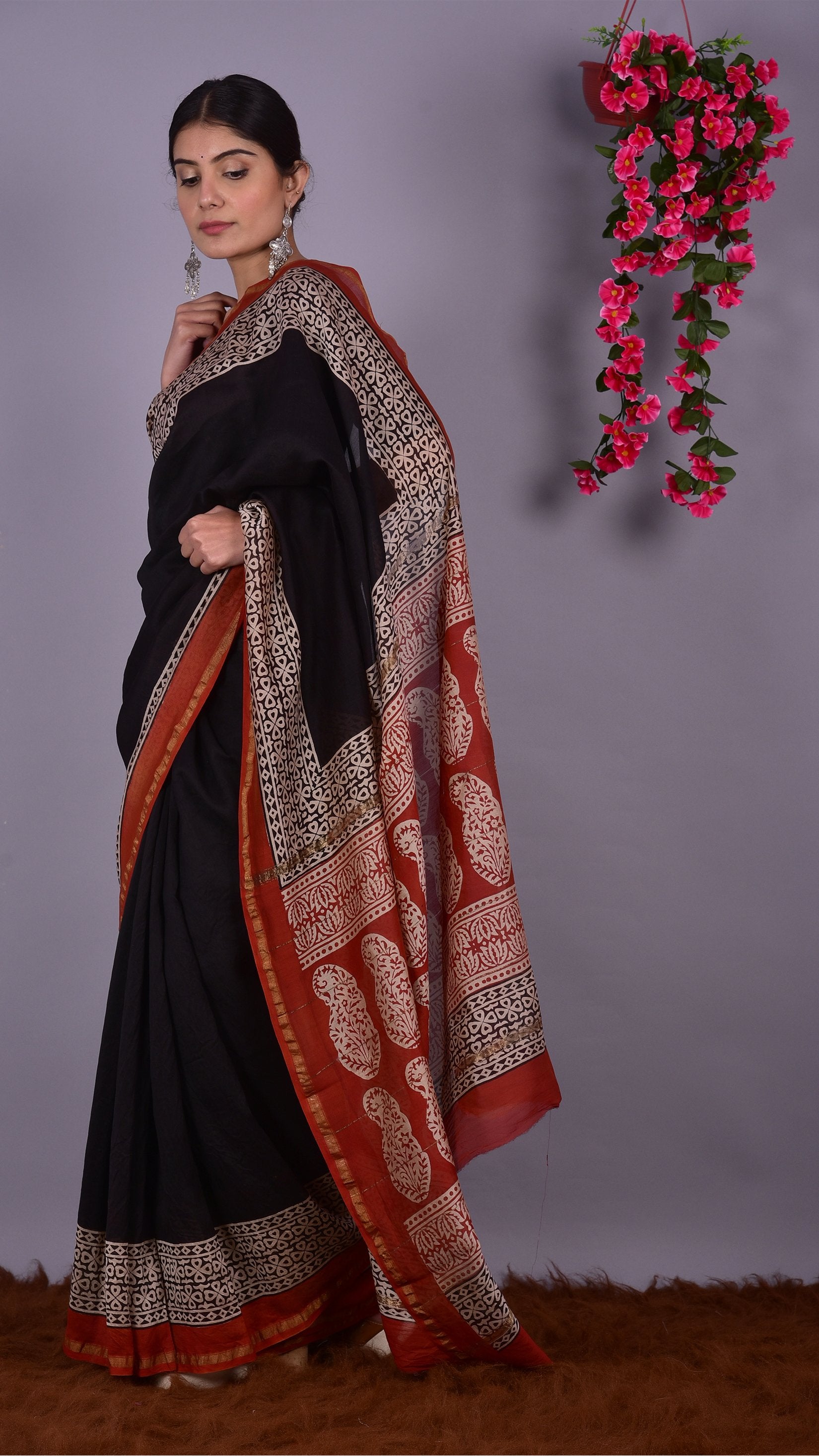Designer Handblock Print Chanderi Saree (CHSAR08) - ShalviFashion