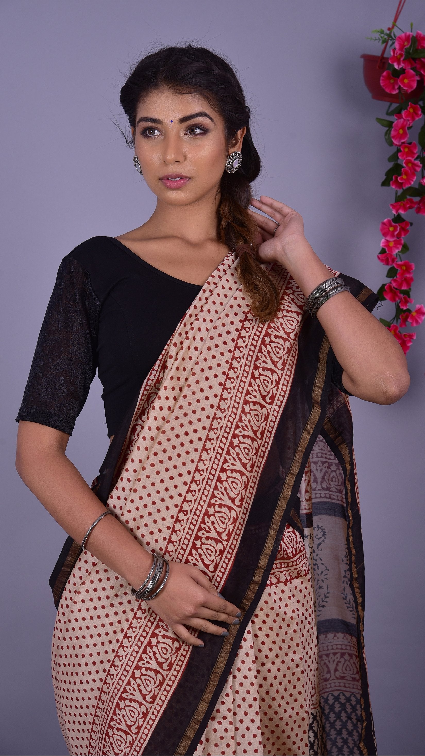 Designer Handblock Print Chanderi Saree (CHSAR10) - ShalviFashion