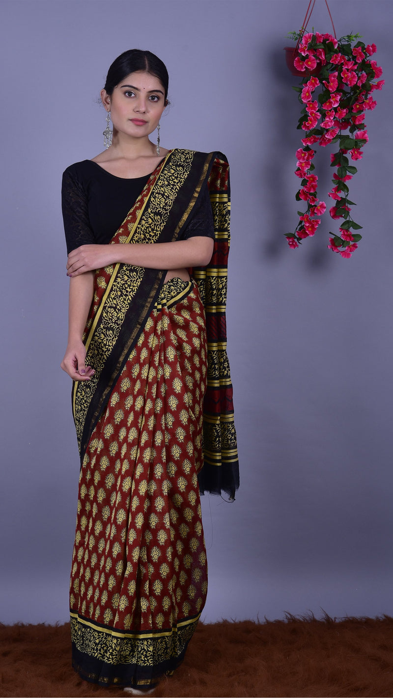 Designer Handblock Print Chanderi Saree (CHSAR11) - ShalviFashion