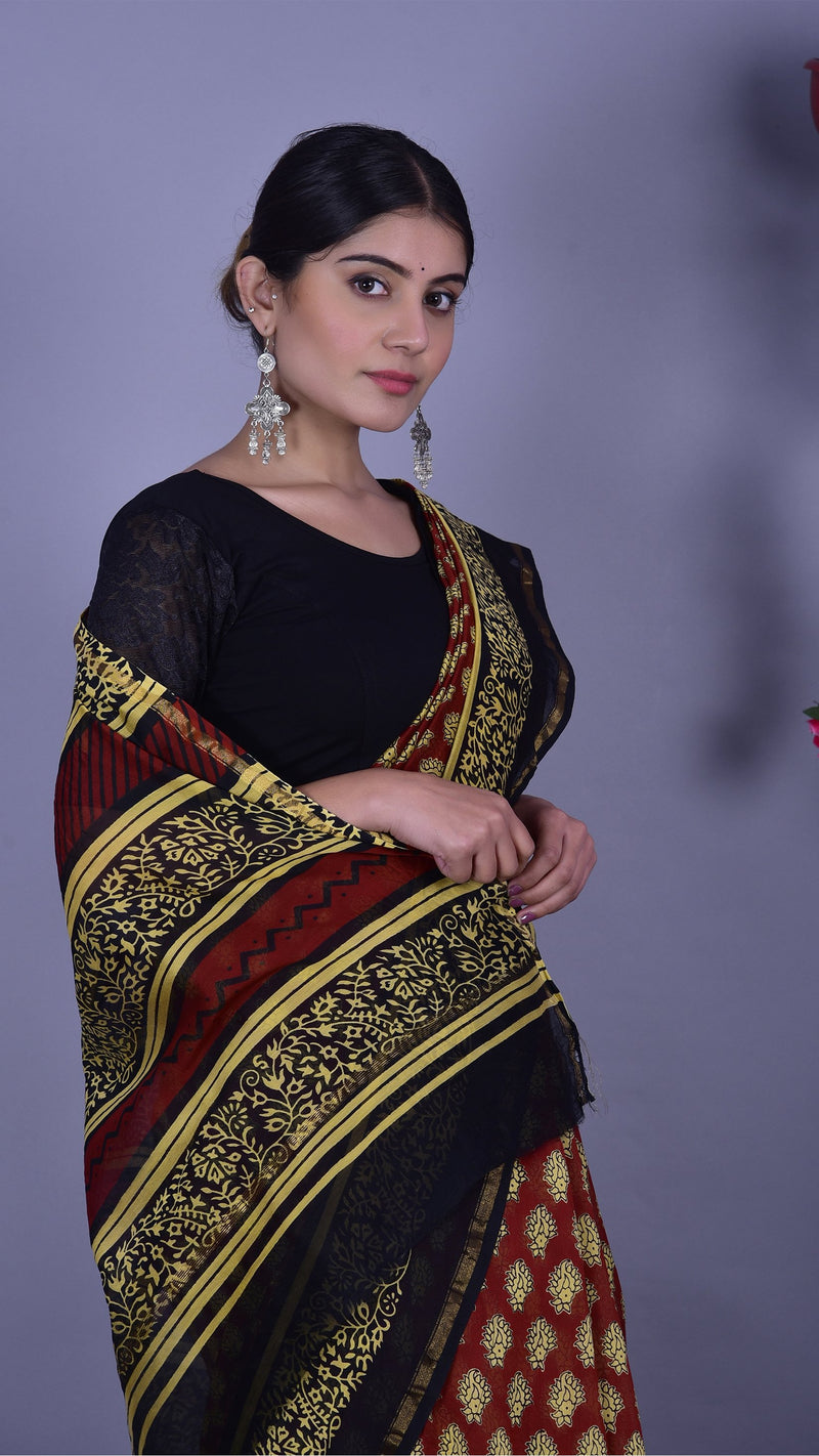 Designer Handblock Print Chanderi Saree (CHSAR11) - ShalviFashion