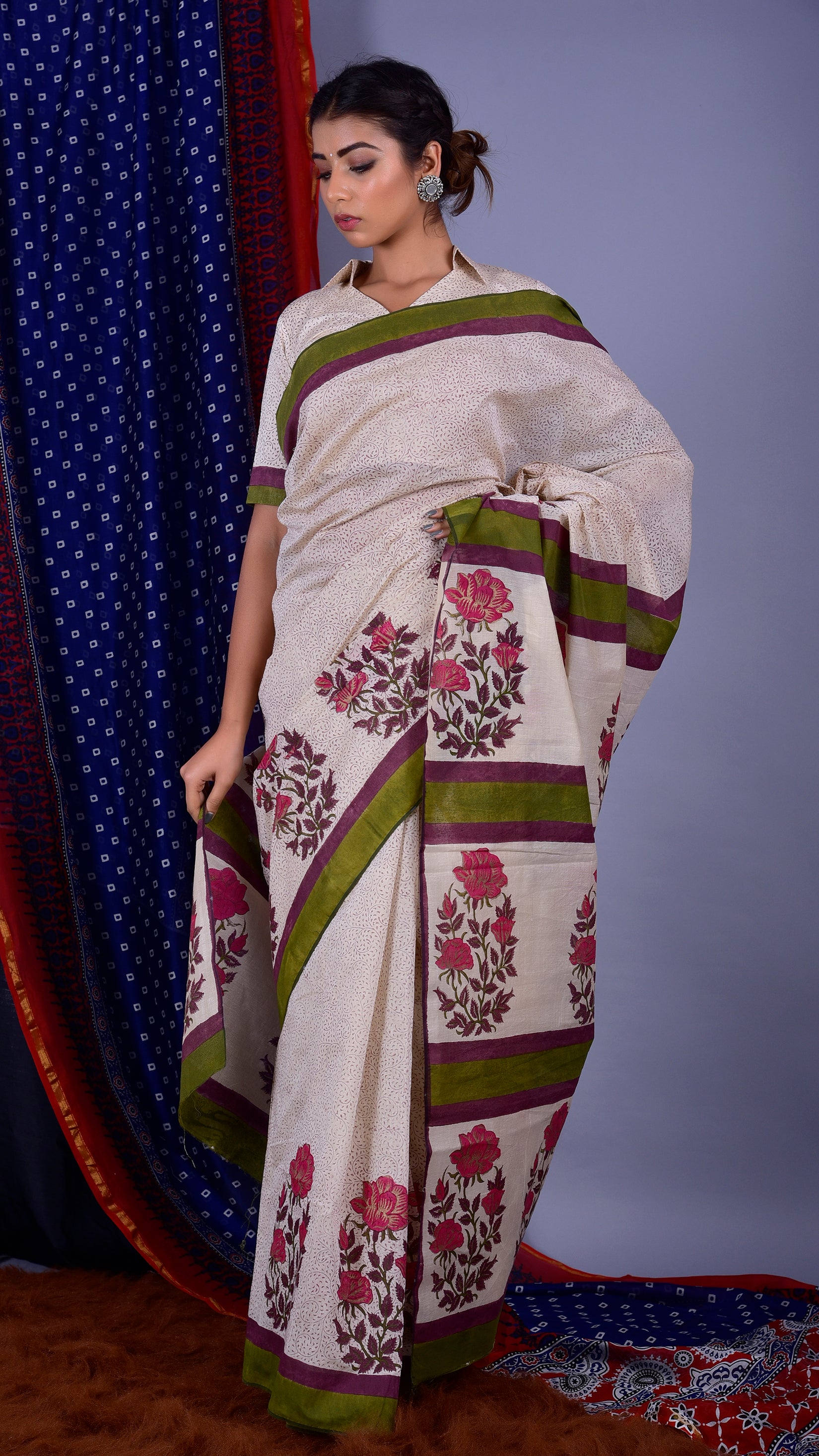 Shop Hand Block Printed Premium Chanderi Sarees Online (CHSAR26)