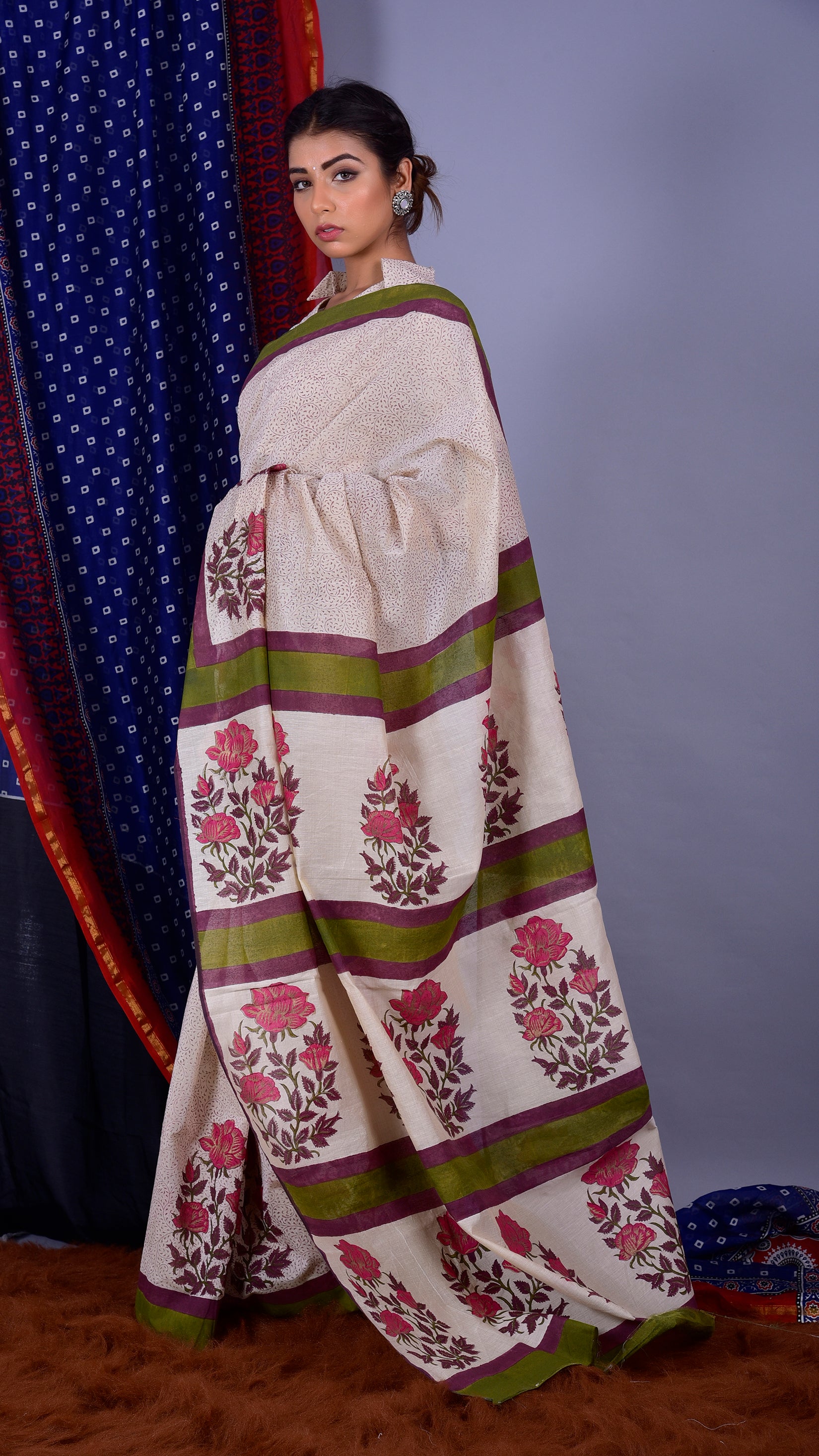 Shop Hand Block Printed Premium Chanderi Sarees Online (CHSAR26)