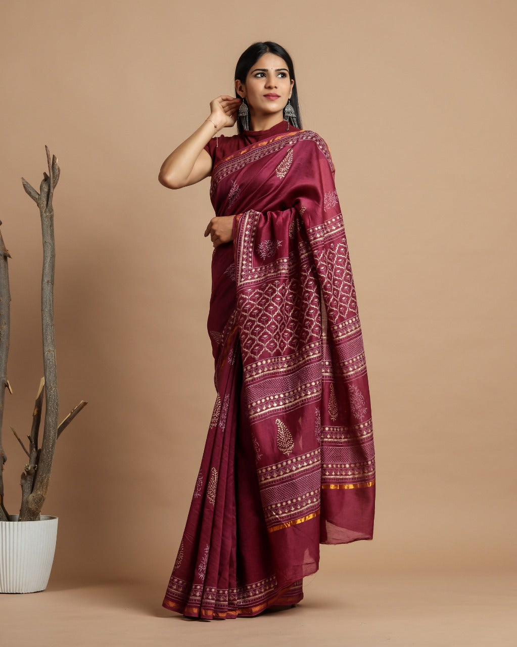 Shop Hand Block Print Premium Chanderi Sarees online (CHSAR32)