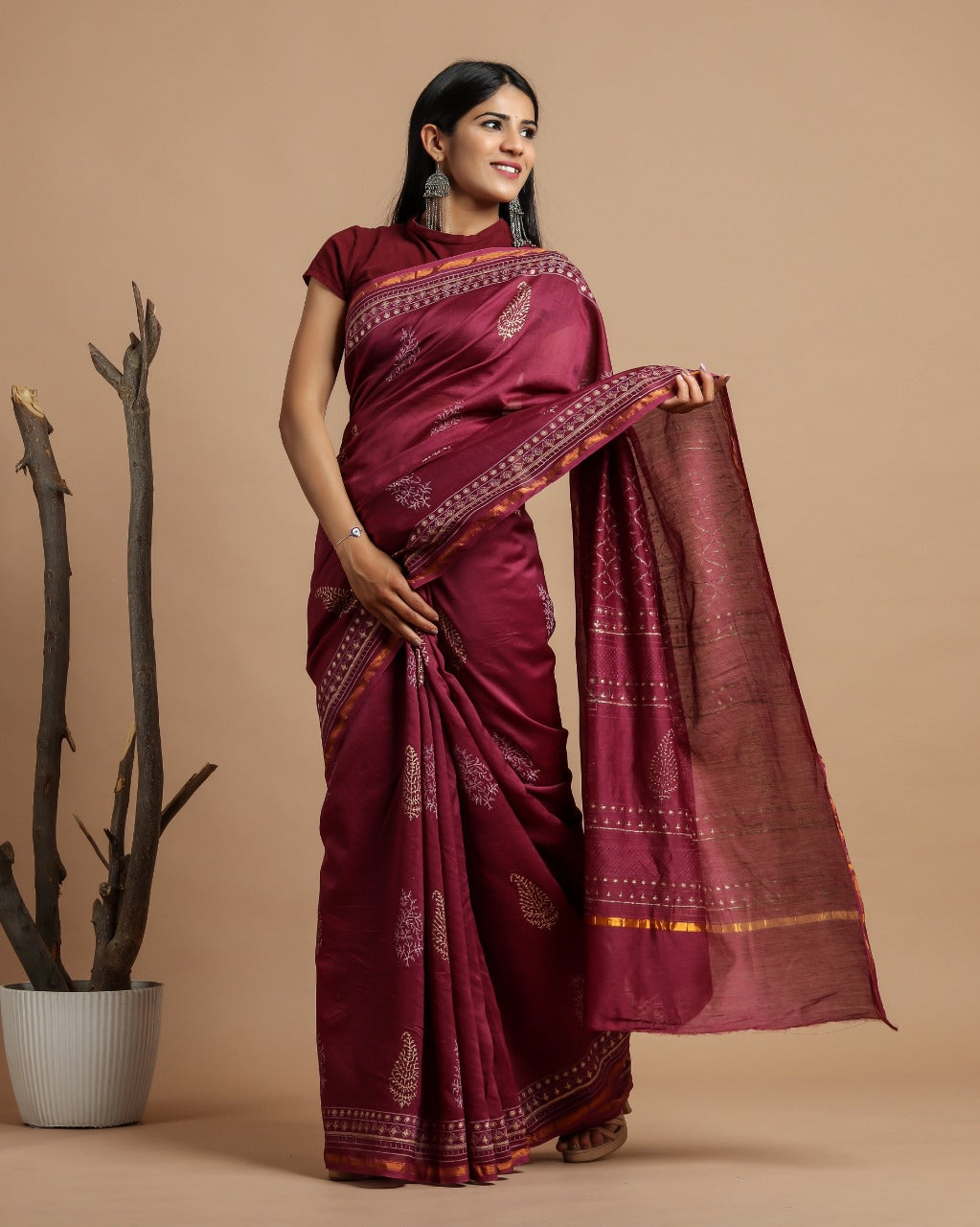 Shop Hand Block Print Premium Chanderi Sarees online (CHSAR32)
