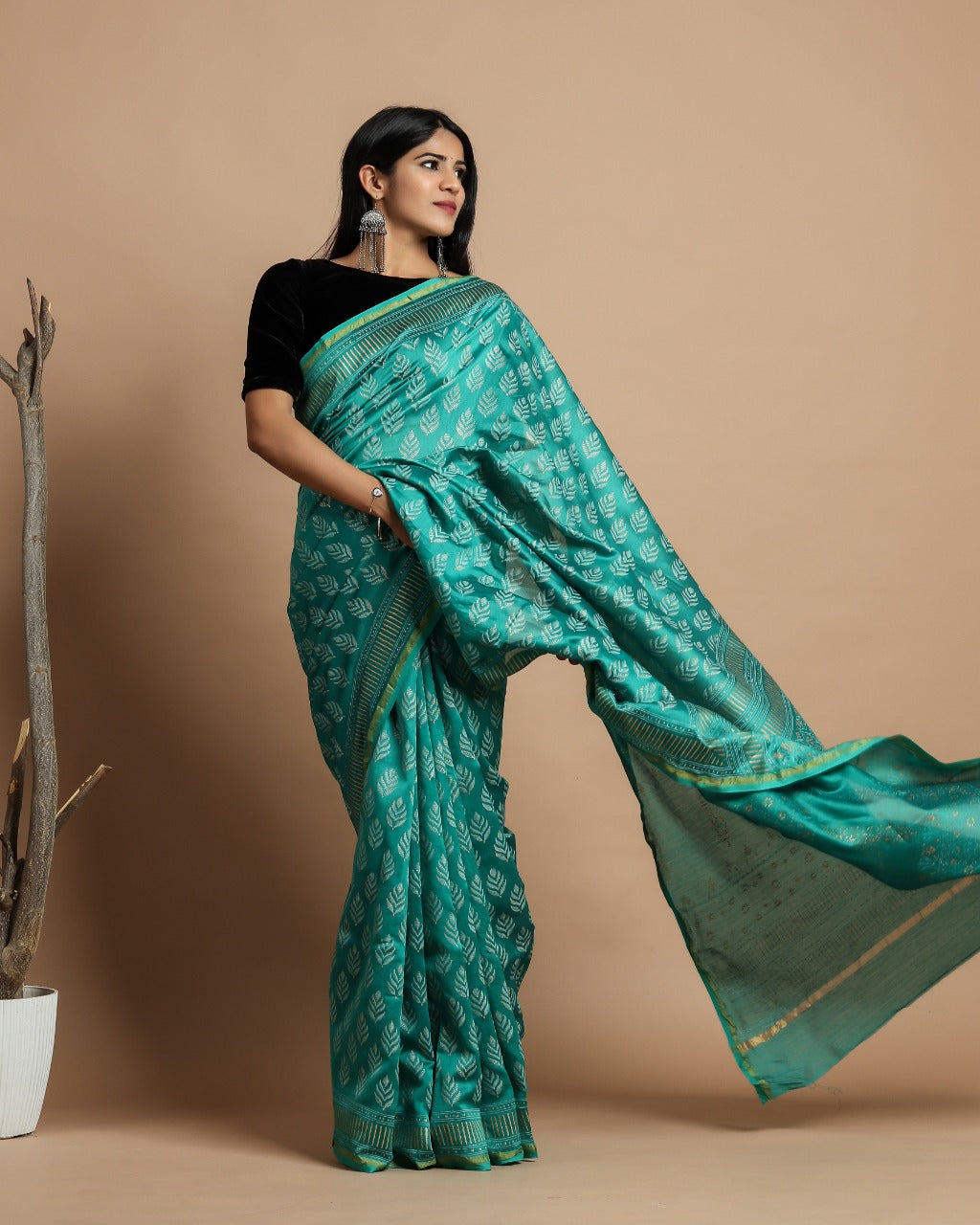 Shop Khadi Gold Print Premium Chanderi Sarees (CHSAR33)