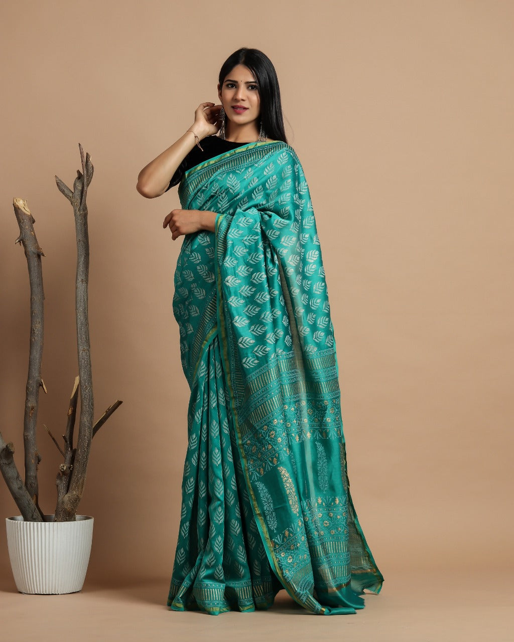 Shop Khadi Gold Print Premium Chanderi Sarees (CHSAR33)