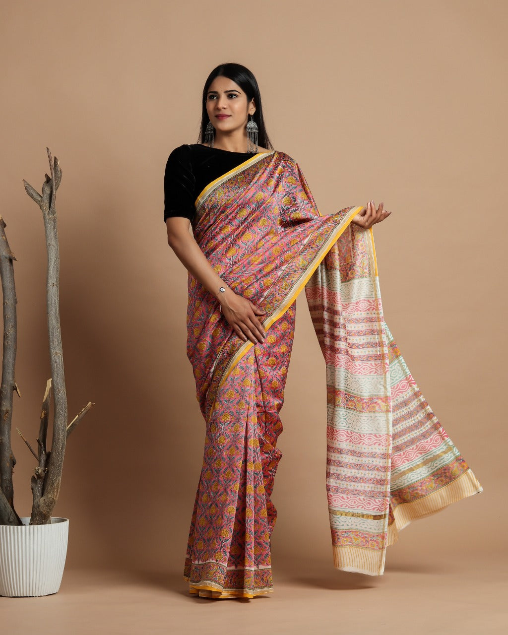 Shop Hand Block Print Premium Chanderi Sarees online (CHSAR34)