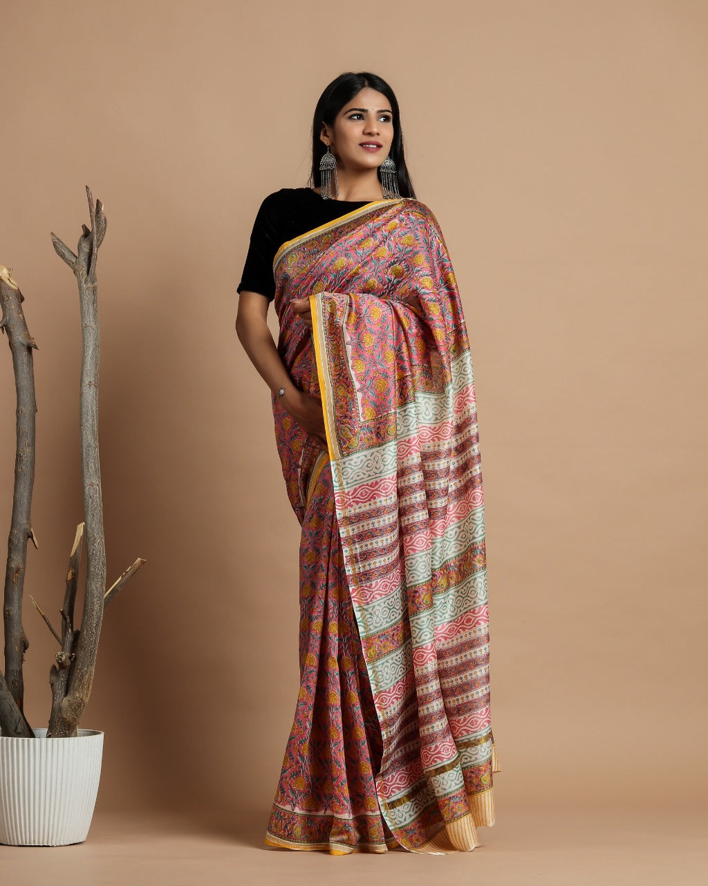 Shop Hand Block Print Premium Chanderi Sarees online (CHSAR34)