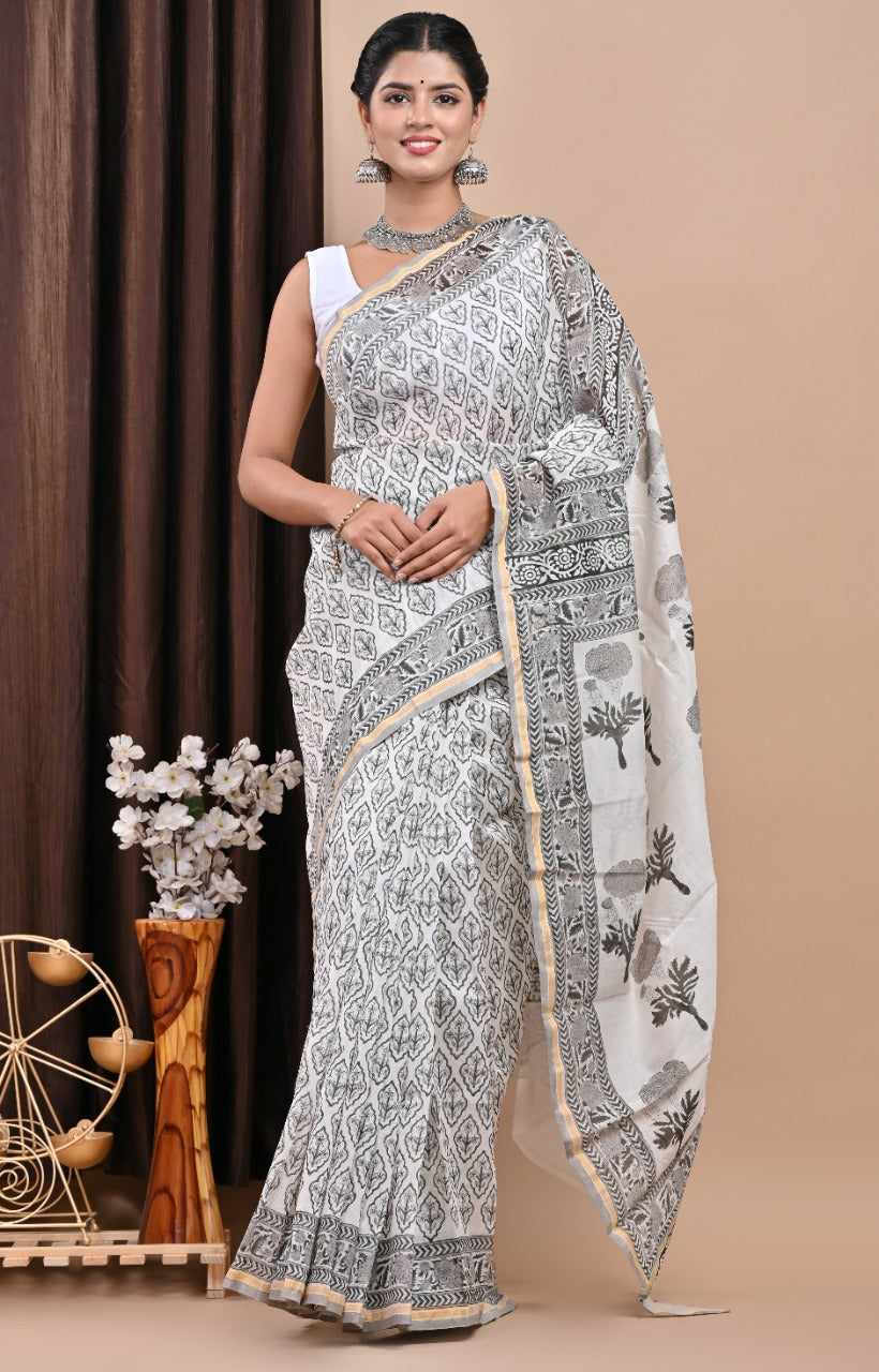 Shop hand block print chanderi silk sarees in jaipur (CHSAR44)