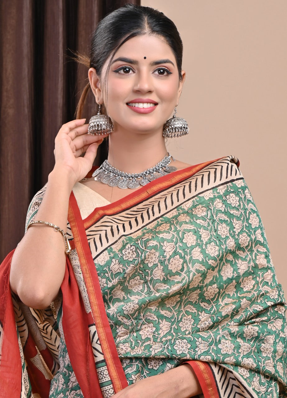 Shop block print chanderi silk sarees online (CHSAR46)