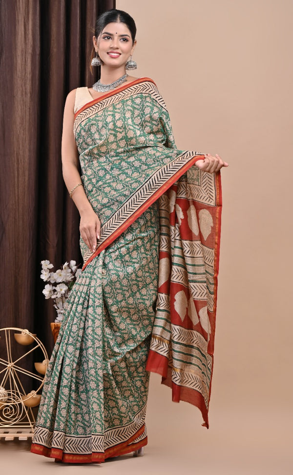 Shop block print chanderi silk sarees online (CHSAR46)
