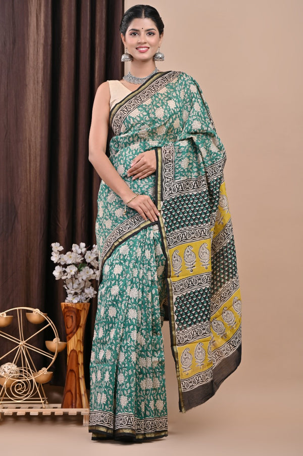 Shop block print chanderi silk sarees (CHSAR49)