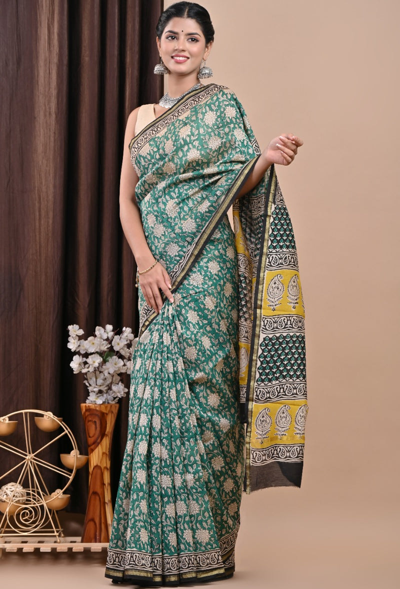 Shop block print chanderi silk sarees (CHSAR49)