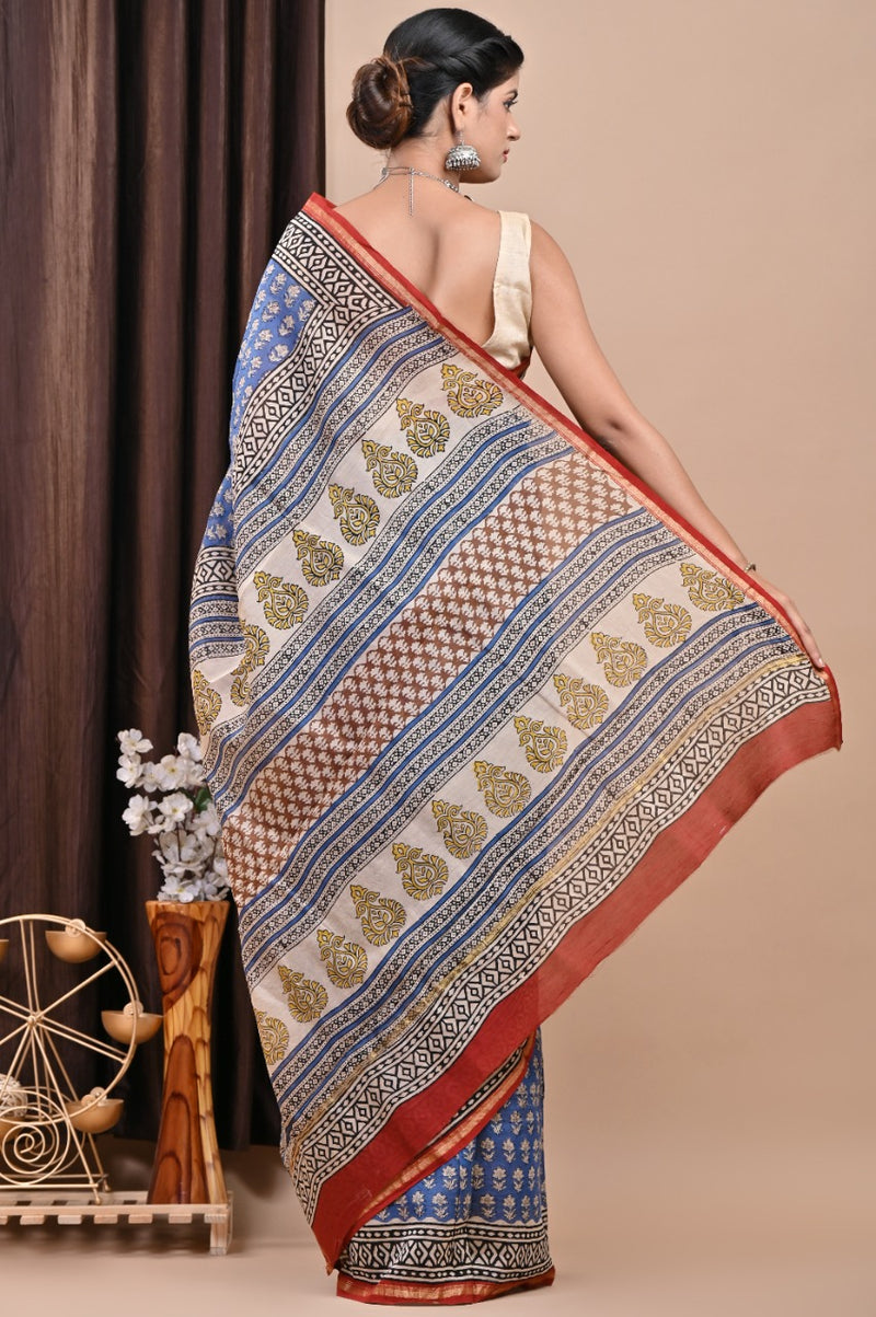 Shop bagru print chanderi silk sarees (CHSAR50)