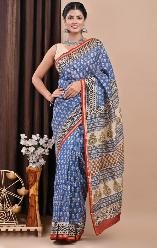 Shop bagru print chanderi silk sarees (CHSAR50)