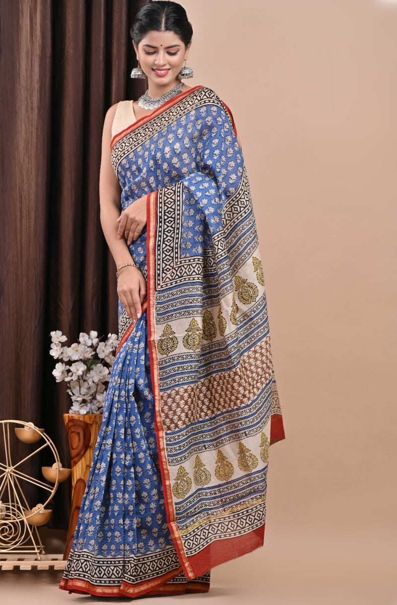 Shop bagru print chanderi silk sarees (CHSAR50)