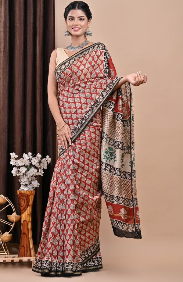 Shop hand block print chanderi sarees (CHSAR52)