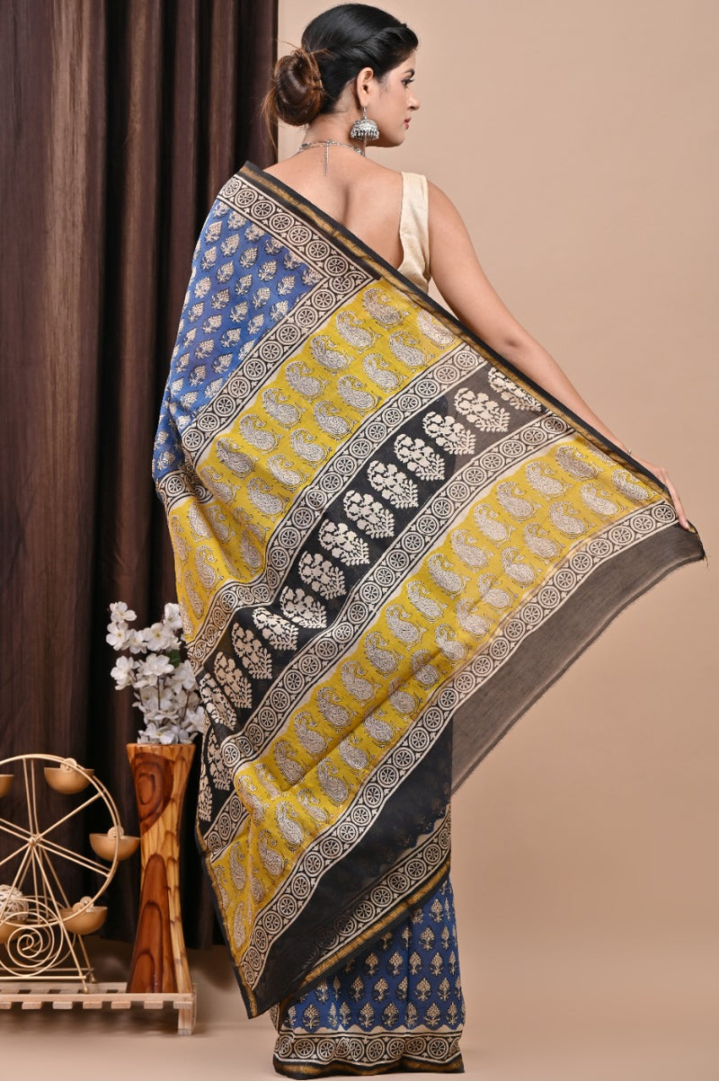 Shop bagru print chanderi silk sarees online (CHSAR53)