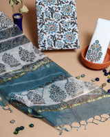 Unstitched Cotton Dress Materials with Elegant Kota Doria Dupatta (CKS0035) - ShalviFashion