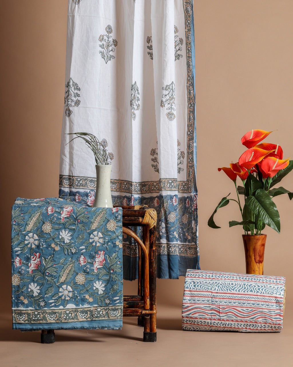 Shop Unstitched Block Print Pure Cotton Dress Material with Cotton Mulmul Dupatta (TCLA35)