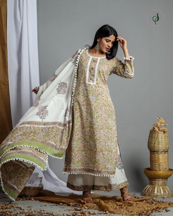 shop stitched pure cotton suit set with mulmul dupatta online (CSS02)