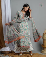 shop stitched cotton suit set with chiffon dupatta online (CSS03)