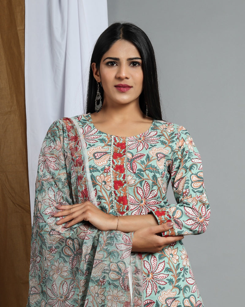 shop stitched cotton suit set with chiffon dupatta online (CSS03)