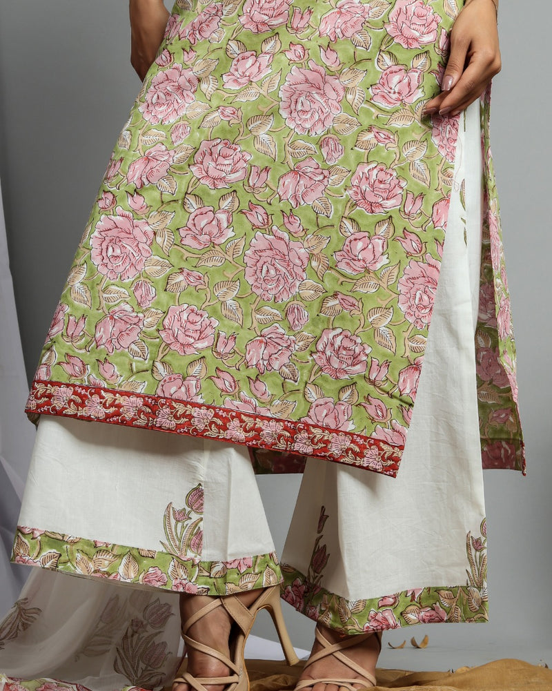 shop stitched pure cotton suit set with chiffon dupatta (CSS05)