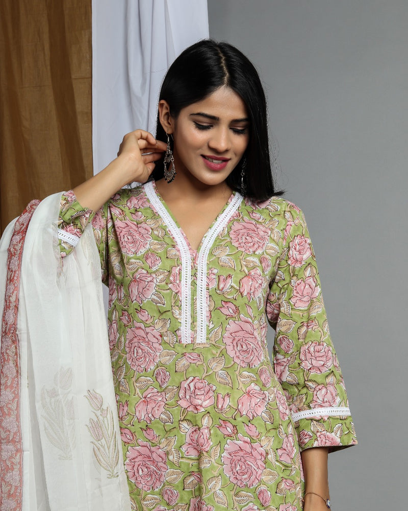 shop stitched pure cotton suit set with chiffon dupatta (CSS05)