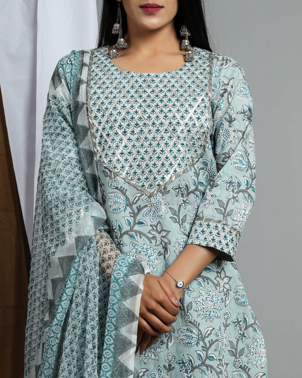 shop stitched cotton suit set with chiffon dupatta online (CSS07)