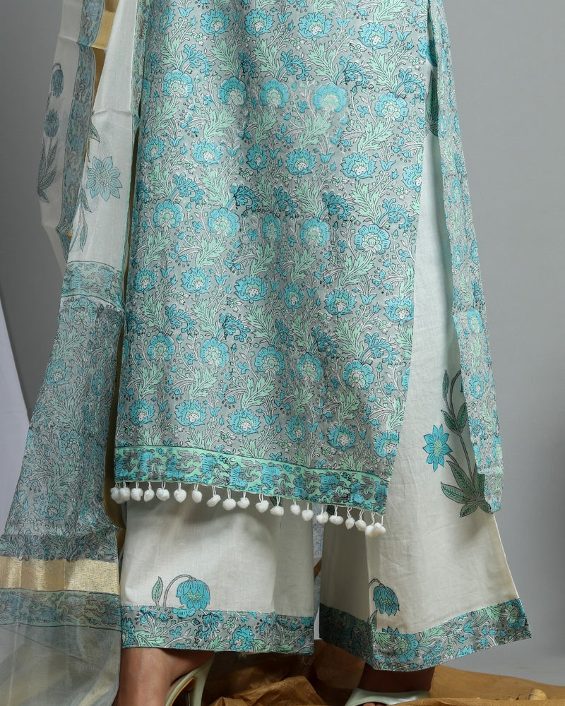 shop stitched pure cotton suit sets online with organza dupatta (CSS08)