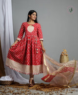 shop stitched hand block print cotton suit sets with organza dupatta (CSS09)