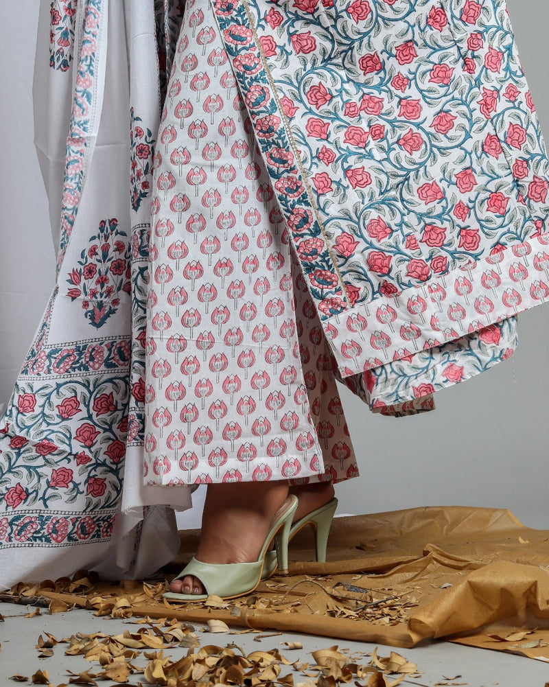 shop stitched hand block print cotton suit sets with mulmul dupatta (CSS11)