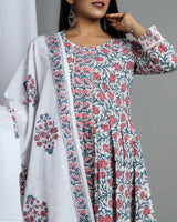 shop stitched hand block print cotton suit sets with mulmul dupatta (CSS11)