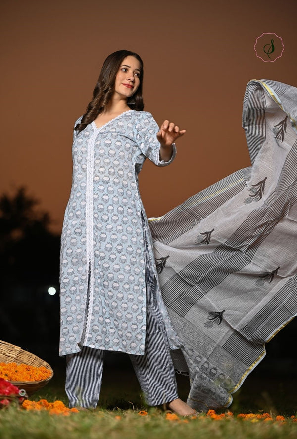 Shop cotton suit set with kota doria dupatta online (CSS20KD)