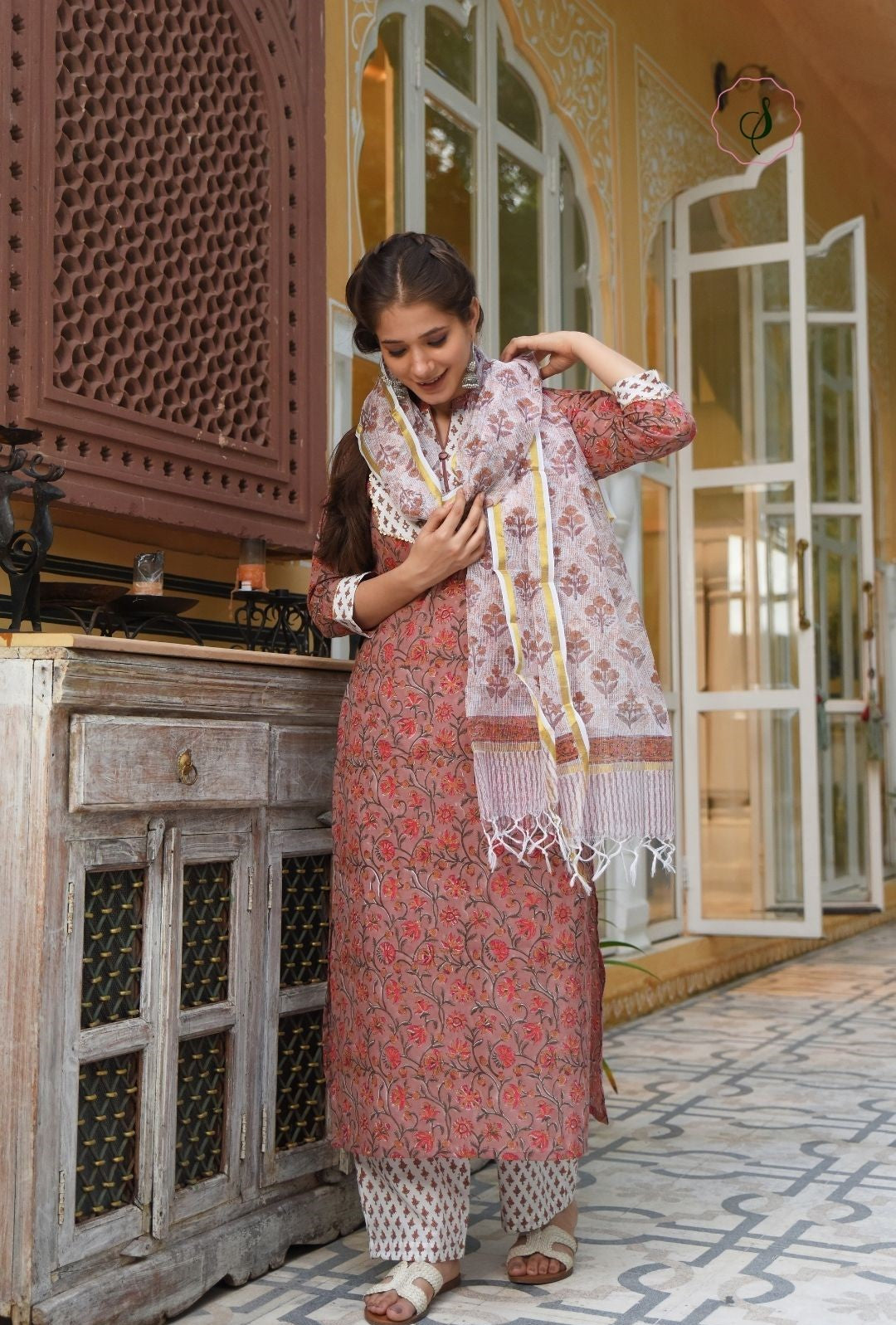 shop stitched suit set with kota doria dupatta (CSS21KD)