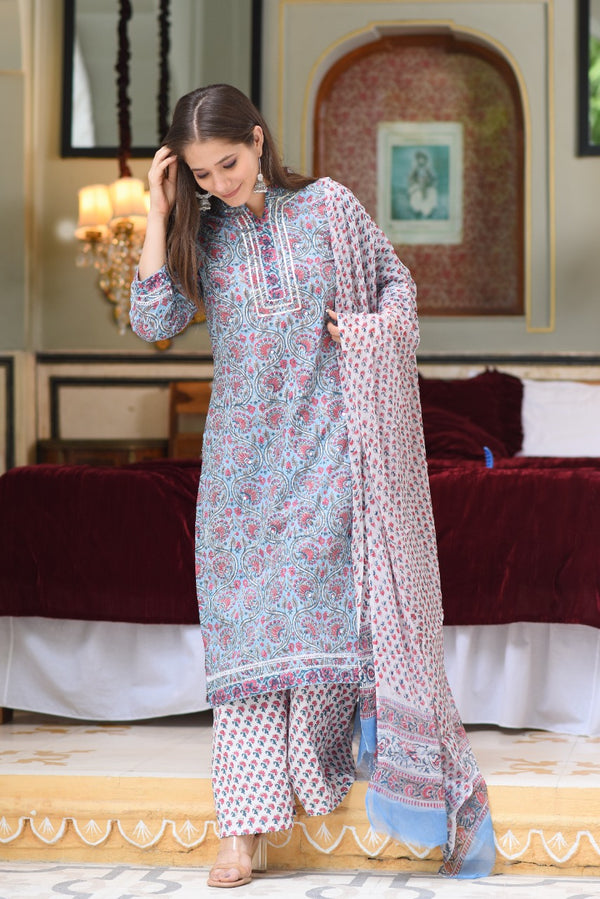 shop stitched cotton suit sets with chiffon dupatta online (CSS22CH) 