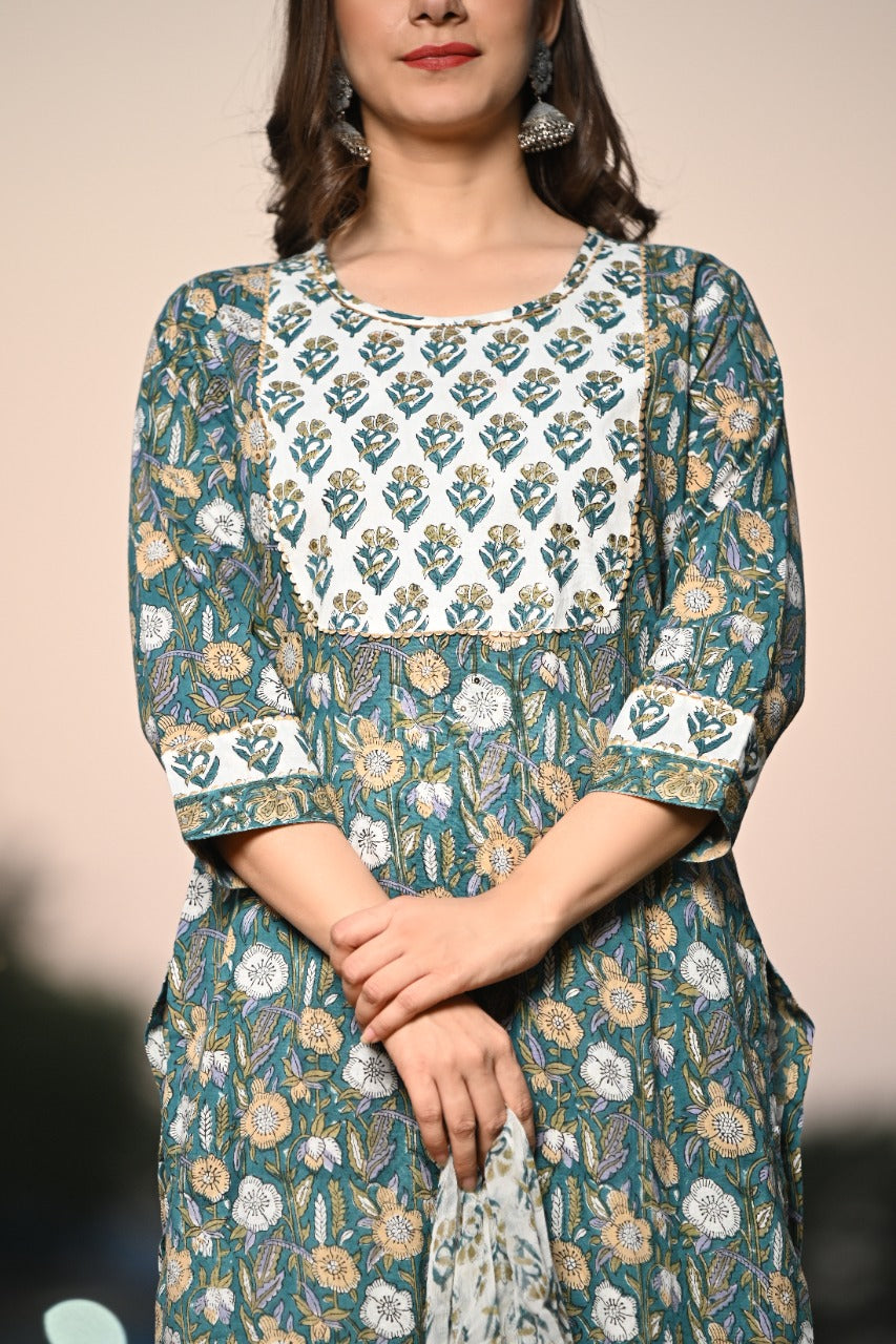 Shop cotton suit set with chiffon dupatta (CSS28CH)