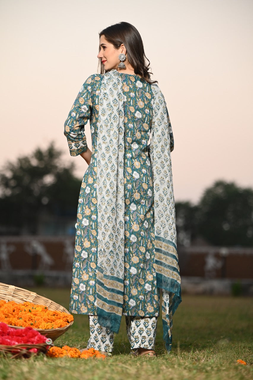 Shop cotton suit set with chiffon dupatta (CSS28CH)