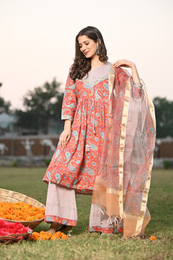 Shop cotton suit set with organza dupatta in jaipur (CSS29ORG)