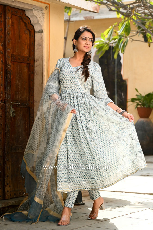 Shop stitched cotton suit set with organza dupatta (CSS32ORG)