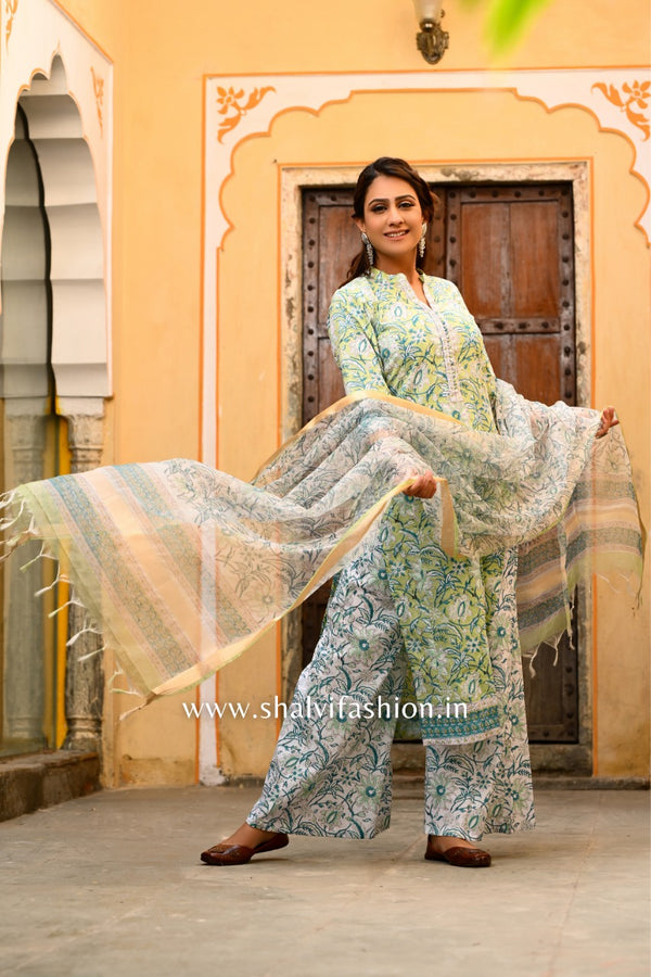 Shop cotton suit set with organza dupatta online (CSS33ORG)