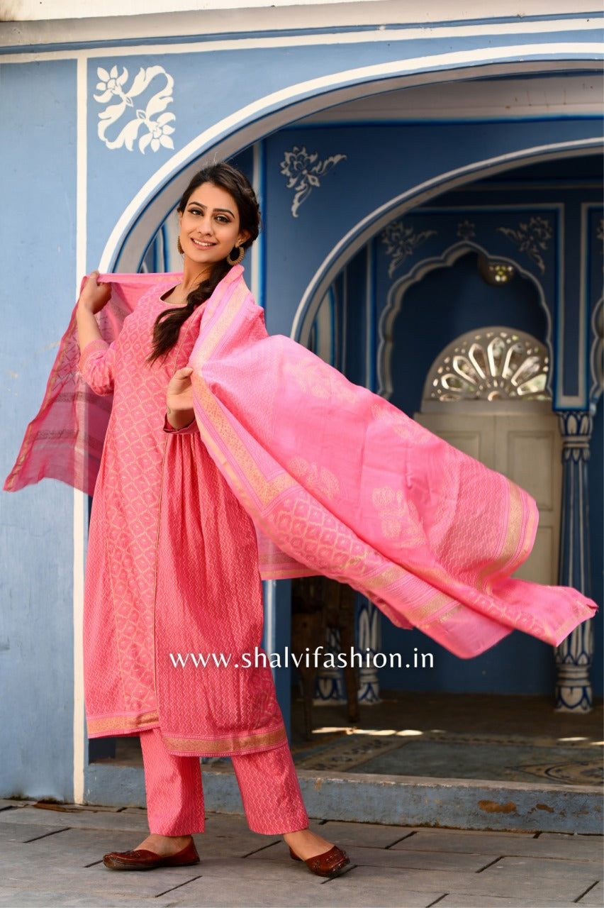 Shop stitched chanderi silk suit sets online (CSS40)